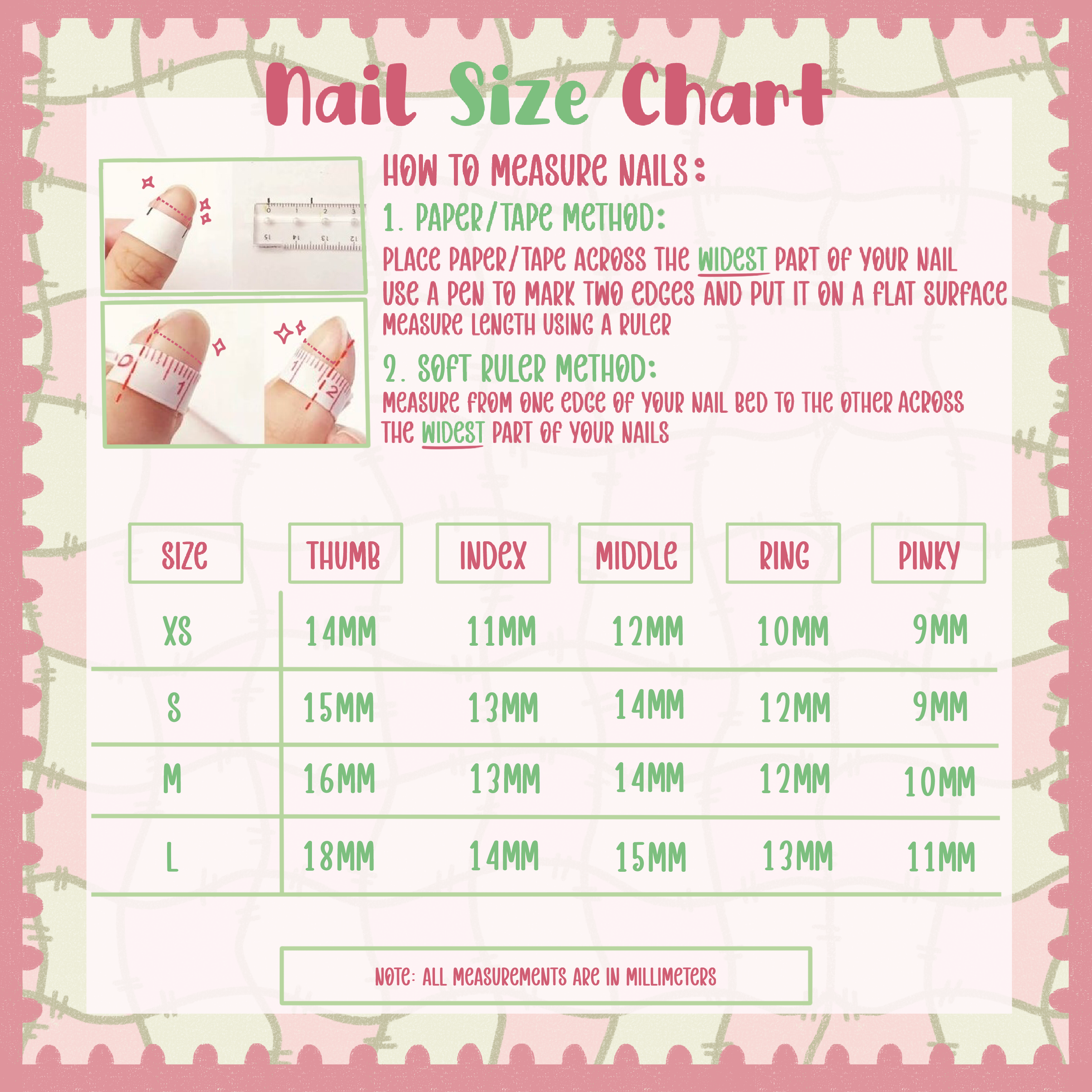 Lilypad Nails Sizing Chart